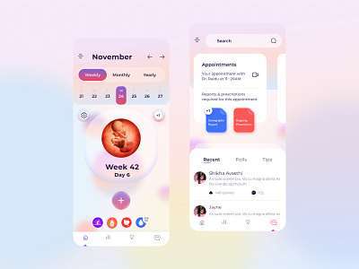 Pregnancy App Concept 2020 design 2020trends 2021trends app design conceptual design designersden glass glassmorphism minimal mobile app design pregnancy ui ui ux