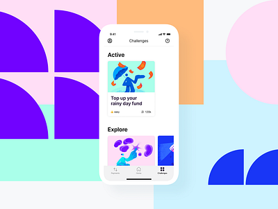 Money saving challenges app bank banking challenges mobile app ui illustration uidesign