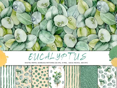 Seamless pattern with eucalyptus leaves. Watercolor design illustration абстракция акварель акварельная иллюстрация букет веточки графика зелень капли листья набор открытка роса свадьба узор цветы эвкалипт