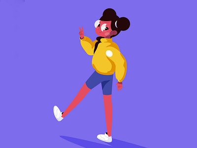 Good vibes character design flat gif girl good vibes illustration peace sign