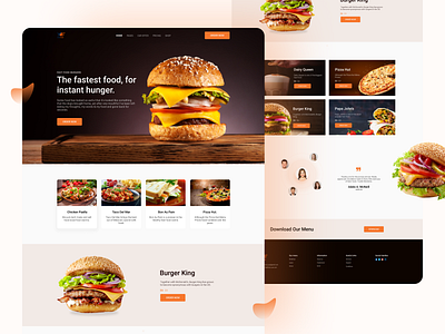 Burger Landing Page burger colorful fast food flat design food delivery foodie illustration ios app landing page pizza restaurant restaurant app styleguide