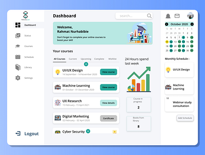 Online Course Dashboard design education online course ui ux website