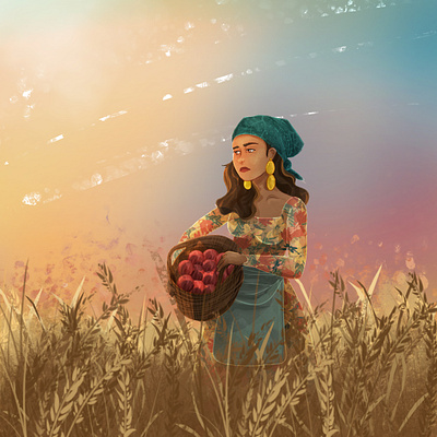 Harvest art charactedesign children art children book illustration environment art field girl harvest illustration nature summer summertime sunset woman