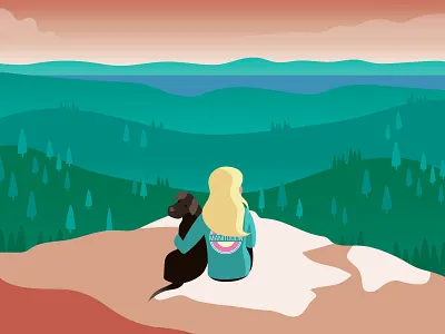 Cup & Saucer Lookout bluff cliff custom design dog forest girl lookout nature nature illustration