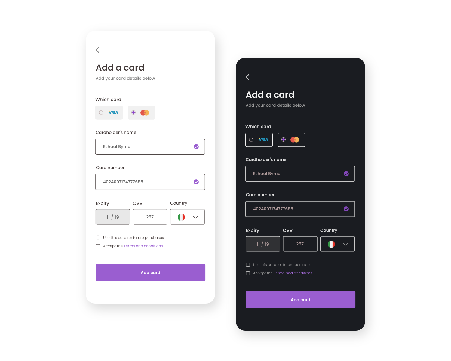 Example of Credit card checkout form
