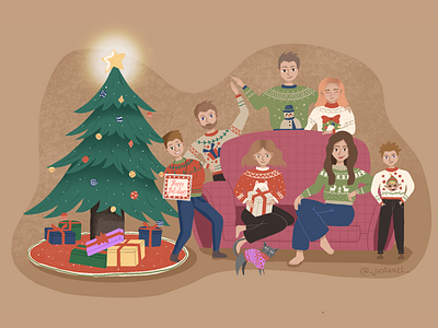 Evening Christmas with family art christmas christmas ball christmas illustration christmas party christmas tree design digitalart family illustration illustration art procreate procreateapp