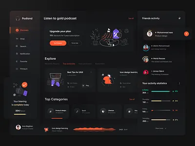 Podcast Dashboard design 🎧 3d app concept dark dashboad dashboard design design illustration minimal mobile music music app music player player podcast podcasting ui web web design website