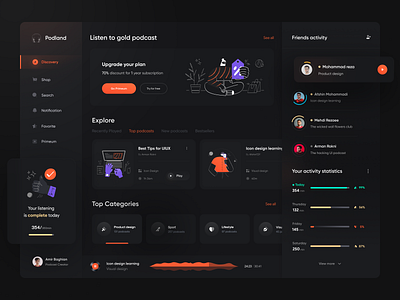 Podcast Dashboard design 🎧 3d app concept dark dashboad dashboard design design illustration minimal mobile music music app music player player podcast podcasting ui web web design website