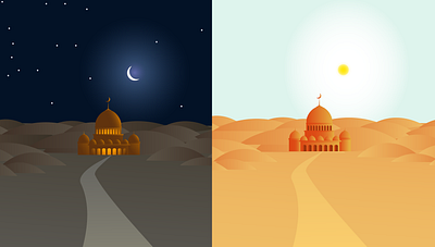 Night and Day in Desert illustration