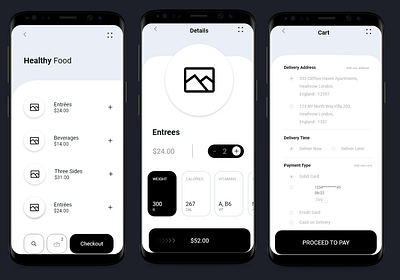 Food Mobile App app app design application checkout ecommerce food food app healthy food mobile mobile app design mobile app development mobile ui mobile uiux mobile ux online payment prototype restaurant app wireframe wireframe design