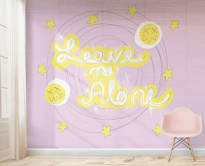 "Leave Me Alone" Hand Lettering + Mock up hand drawn hand letter hand lettered handlettering interior design mockup pink wall art wall mural