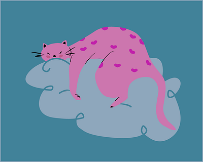 CAT ON A CLOUD art design flat graphic design illustration illustrator minimal vector web website