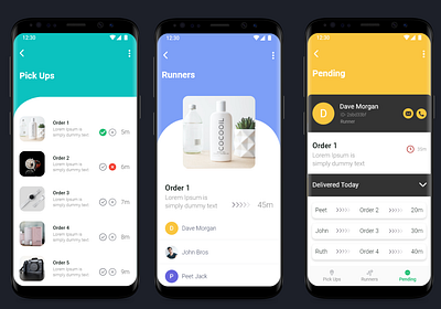 122121 app call the driver confirm pickups delivery time design mobile app mobile app design mobile application mobile wireframe orders completed pending pending orders pickup pickup truck runners timer with countdown wireframe wireframes