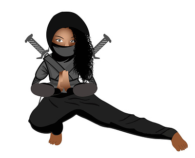 Ninja outfit Caricature black girl caricature face mask look chibi praying hands