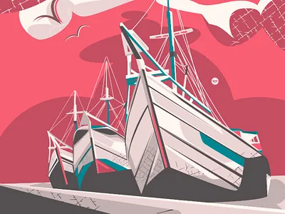 Harbour art cloud design harbour illustration scene sea ship texture tracing vector