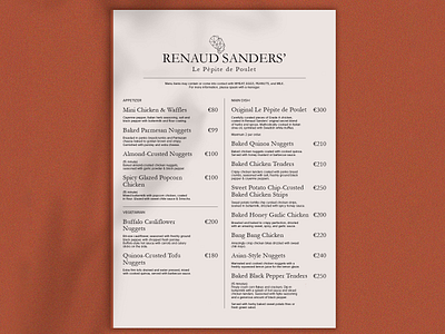 Renaud Sanders' Le Pepite de Poulet branding design fine dining menu design typography