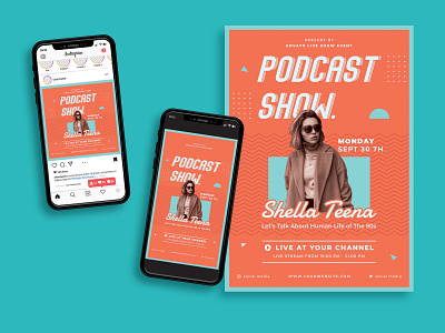 Podcast Show Flyer 90s template concert flyer corporate flyer instagram post instagram story live live stream modern music old school podcast poster radio retro show streaming talkshow template webinar workshop