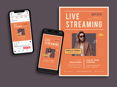 Live Stream Event Flyer 90s flyer instagram post instagram story live stream flyer live streaming meeting online online business flyer online conference flyer podcast poster radio retro seminar show streaming talkshow template virtual webinar flyer