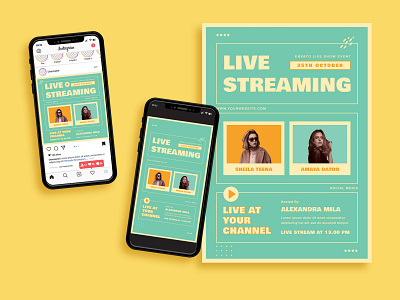 Live Stream Event Flyer 90s flyer instagram post instagram story live stream flyer live streaming meeting music online online business conference flyer online meeting flyer podcast poster radio retro seminar show streaming talkshow virtual webinar flyer