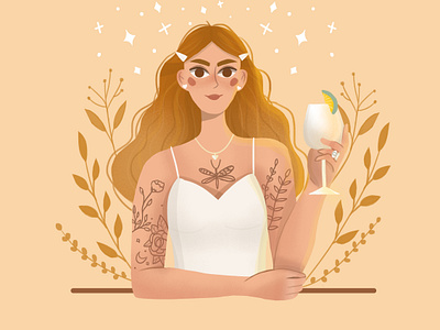 Girl with cocktail character character design design digital art digital illustration girl illustration illustration illustration art vector art vector illustration