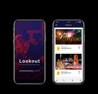 Lookout - Discover popular events & nearby fun app benefits branding design event minimal mobile patry ui ux web