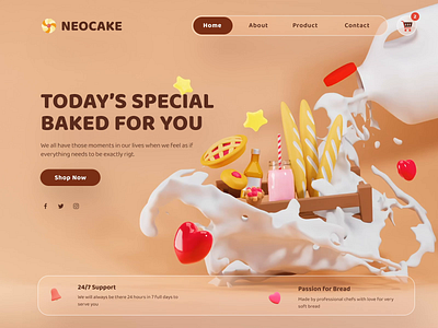 3D Neocake Bakery 3d animation 3d design 3dwebsite bakery bakery packaging blender blendercycles cake cake shop clean illustration landing page shopping cart ui ux