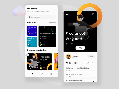 Podcast App app apps design design dribbble figma mobile ui mobileui podcast popular shot ui ui design uiuxdesign ux