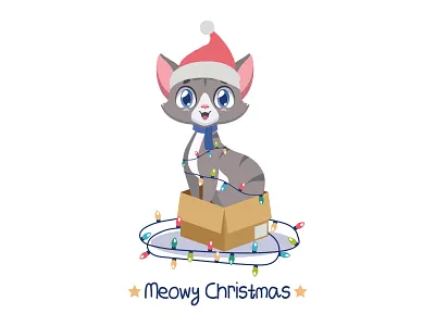 Christmas greeting with a jolly cat animal cartoon cat character christmas cute design funny happy xmas
