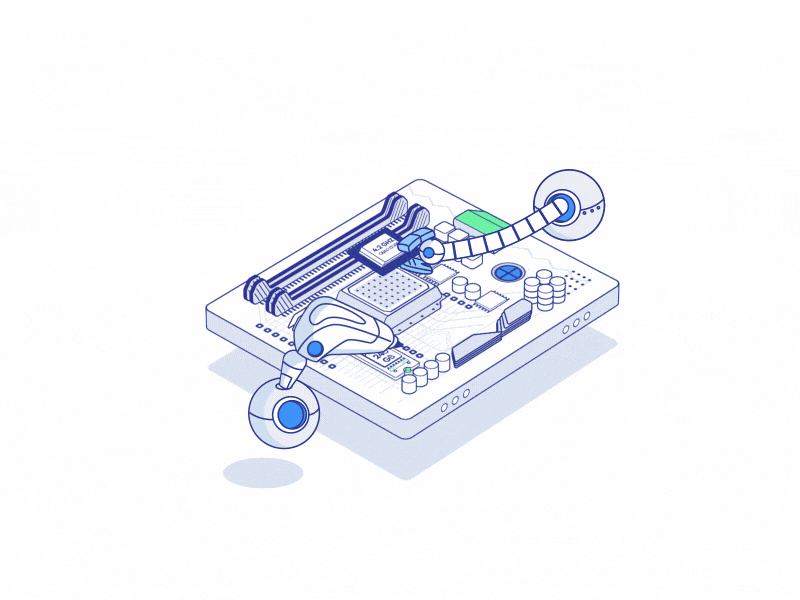 Web hosting site Loading Animation ✨ aftereffects animation animation 2d computer cpu flat illustration loading animation motherboard motion pc robots server uianimation web hosting