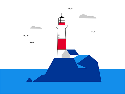 Lighthouse art birds clean clouds color design flat illustration island lighthouse minimal sea