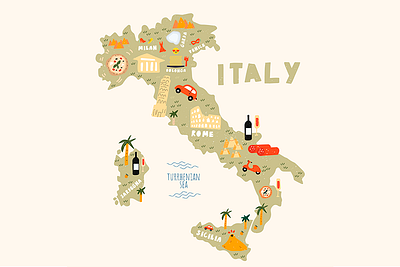 map of Italy adobe illustrator cartography cartoon map colorful colors design illustrated map illustration italy map map of italy maps travel vector