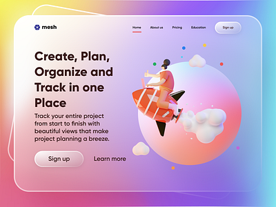 Mesh 2020 trend 3d design adobexd app dark ui design glass glassmorphism hero section landingpage minimal mobile app design mobile ui project management ui ui trends ux web