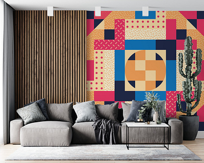 Geometric wall art. business businesscard company mural corporate branding corporate mural geometric geometric art geometric artwork geometric design geometric illustration graphic design interiordesign memphis design memphis style mural office office mural office wall pattern print