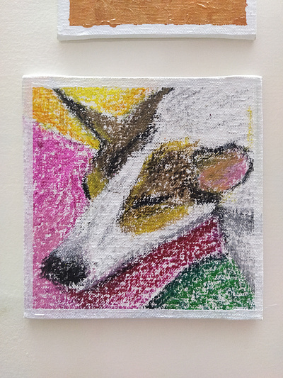 Neembu, oil pastels on canvas canvas cute dog oil pastel portrait