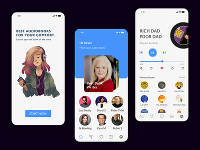 Audio book app 2d android android app design app appdesign application audio audiobook book books app branding design illustration interaction design ios 7 listen minimal trending ui ux