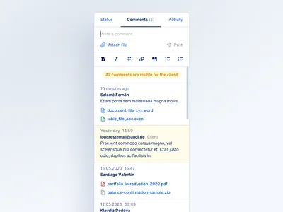 🔎 Web App for Auditors - Comments (Side area) audit audit tool chat chat app comment commentary comments dashboard desktop app file sharing finance interface modal product product design ui uiux ux web app web interface