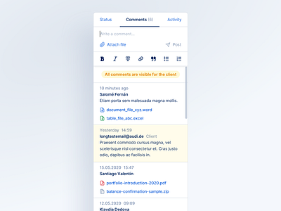 🔎 Web App for Auditors - Comments (Side area) audit audit tool chat chat app comment commentary comments dashboard desktop app file sharing finance interface modal product product design ui uiux ux web app web interface