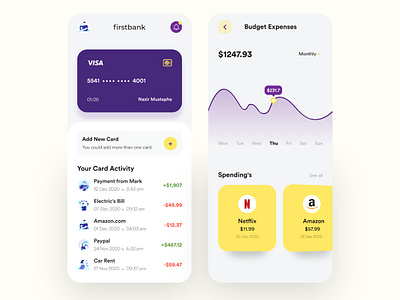 Bank App - Version 2 - Finance App bankapp bankcard bankingapp card clean freebie green mobiledesign new newstyle orange popular purple shot uidesign uiux