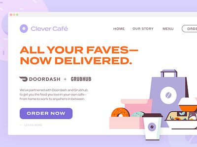 Donut Café Splash Page Website cafe coffee donut e commerce flat food illustration order typography