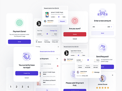 Travel Mobil App / Components app design app ui app ux cart components design systems mobile mobile app mobile app design mobile design mobile ui purple travel user experience