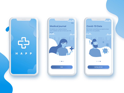 HAPP APP AGAINST COVID-19 ONBOARDING app buttons covid 19 illustration onboarding quarantinelife screens splash screen splashscreen ui ux