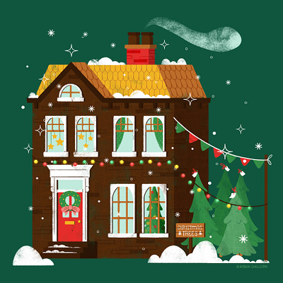 Holiday Town House christmas christmas home christmas in the city christmas tree design digital digital illustration happy holidays holiday home house illustration merry christmas robin sheldon