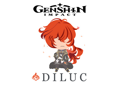 Genshin Impact - Diluct Chibi - Flat 2d chibi design diluc flat flat design flat illustration game art genshin impact illustration simple illustration vector