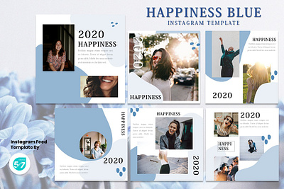 Instagram Feed Template - Happiness Blue branding design graphicdesign instagram instagram post instagram story instagram template presentation template