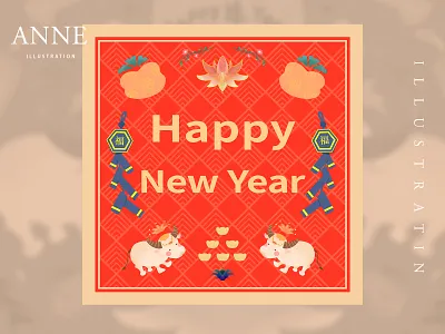 2021 Happy New Year 2021 art branding chinese new year cow cute design flat flower illustration logo minimal new year typography vector yellow