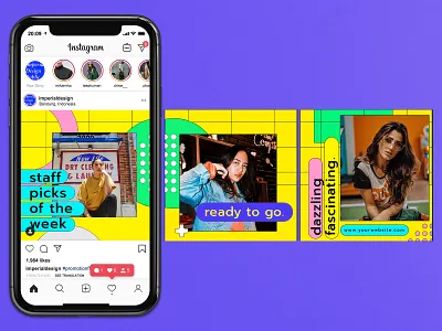 Neon Bold Fashion Instagram Post Puzzle Pack 80s design fashion flyer hypebeast instagram instagram post instagram story logo memphis neon poster retail retail store social media template