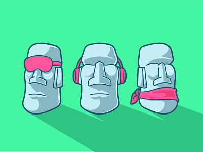 three wise moai 3 character cute heart illustration moai no evil see speak three three wise monkey totem vector wise