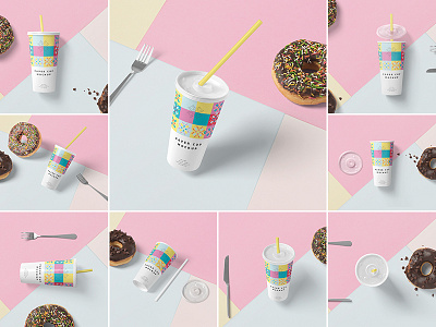 Long Disposable Paper Cup Mockups beverage branding coffee cold cup drink mock mockup packaging packing paper plastic scene takeaway up