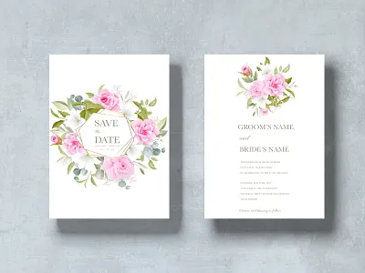 Beautiful Wedding Invitation with Floral beautiful card decoration decorative design elegant floral flower frame greenery greeting illustration invitation invite leaf romantic rose vector watercolor wedding
