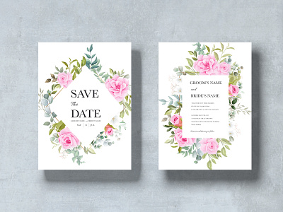 Beautiful Wedding Invitation with Floral beautiful card decoration decorative design elegant floral flower frame greenery greeting illustration invitation invite leaf romantic rose vector watercolor wedding